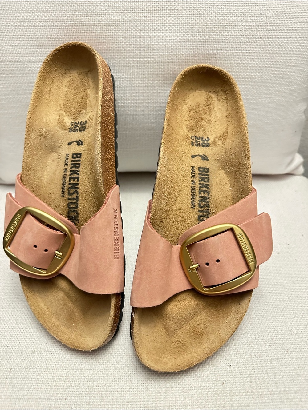 Birkenstock Single Strap Sandals with Large Gold Buckle - Dusty Pink